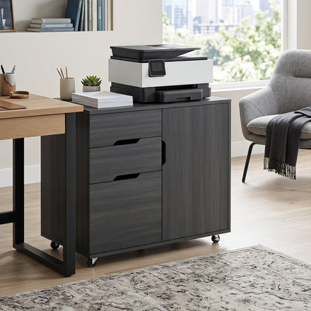 Filing Cabinet with File Drawer File Cabinet with Adjustable Shelf and 3 Drawers Black