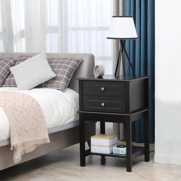Modern Sofa Side Table, Accent End Table with Drawers and Storage Shelf, Nightstand for Bedroom Living Room, Black
