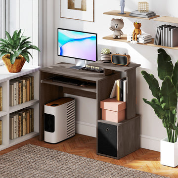 Computer Desk with Sliding Keyboard Tray Storage Drawer Shelf Home Office Workstation Grey