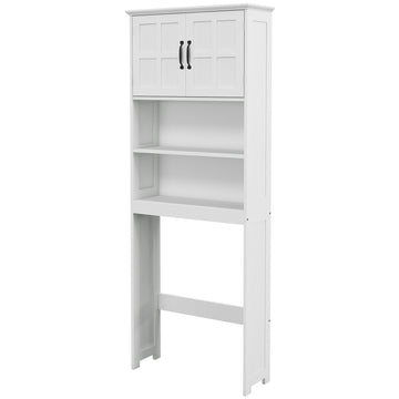 Modern Over The Toilet Storage, Bathroom Cabinets Over Toilet with Open Shelves and Double Door Cabinet, White
