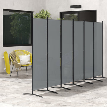 6 Panel Folding Outdoor Privacy Screen with Stable Base, 5.7FT Tall Room Divider with UV30+ Protection, Dark Grey