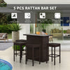 5 Pieces Patio Bar Set, Outdoor PE Rattan Wicker High Top Outdoor Table and Chairs Outdoor Bar Set with Tempered Glass Top Bar Table and Shelves, 4 Bar Chairs, Dark