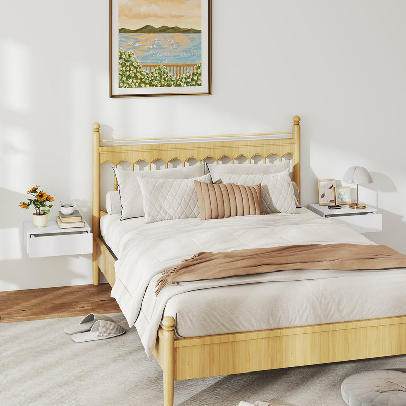 Set of 2 Wall Mounted Bedside Tables, Floating Nightstands with Drawer for Bedroom, White