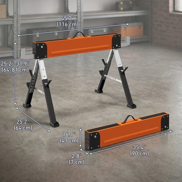 Saw Horses 2 Pack, Folding Heavy Duty Sawhorses with Adjustable Height and 2x6 Bracket, Carry Handle, Orange