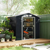 7' x 4' x 6' Garden Storage Shed Outdoor Patio Metal Tool Storage House w/ Foundation Kit and Double Doors, Dark Grey