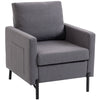 Accent Chair Modern Upholstered Armchair with Side Pockets and Cushion for Bedroom, Living Room, Dark Grey