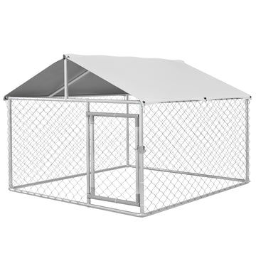 6.6' x 6.6' x 4.9' Outdoor Dog Kennel Heavy Duty Galvanized Steel Chain Link with UV-resistant Roof