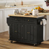 Rolling Kitchen Island with Rubber Wood Top and Storage, Spice Rack, Towel Rack