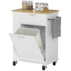 Rolling Kitchen Island with Trash Can Storage, Kitchen Island on Wheels with Spice & Rack, Drawer for Kitchen, White