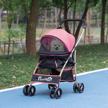 4 Wheels Pet Stroller, 3 in 1 Dog Cat Travel Folding Carrier, for Small Dogs, Detachable, w/ Brake, Canopy, Basket, Storage Bag - Yellow