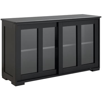 Modern Kitchen Sideboard, Stackable Storage Cabinet, Sliding Glass Door Console, Cupboard Serving Buffet for Kitchen & Dining Room, Black