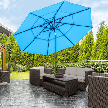 9FT 3 Tiers Patio Umbrella Outdoor Market Umbrella with Crank, Push Button Tilt for Deck, Backyard and Lawn, Sky Blue