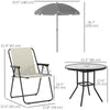 6 Pieces Patio Dining Set with Umbrella, Patio Furniture Set with Folding Chairs, Glass Table for Garden Backyard, Cream White