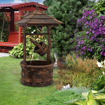 Outdoor Waterfall Fountain w/ Pump Natural Wood Wishing Well Garden Decor, 22.5x22.5x47.25