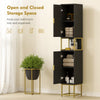 Tall Bathroom Storage Cabinet, Modern Narrow Bathroom Cabinet with Diamond Chevron Pattern and Adjustable Shelf, Black