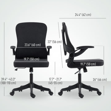 Ergonomic Office Chair, Swivel Desk Chair with Lumbar Support and Adjustable Height, Flip-up Armrests, Wheels, Black
