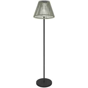 Wicker Outdoor Floor Lamp, Cordless Solar Lantern with Auto On/Off LED Lights, IP44 for Patio, Porch, Pathway, Grey