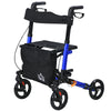 Rollator for Seniors with Seat, Back, Cane Holder, Aluminium Folding Rolling Walker with Adjustable Handle, Bag, Blue