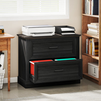 Lateral Filing Cabinet, Farmhouse File Cabinet with 2 Silent Drawers for Letter/A4/Legal Size Files, Black