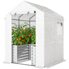 Greenhouse with Raised Garden Bed, Galvanized Metal Planter Box with PE Cover, Roll Up Door, 56