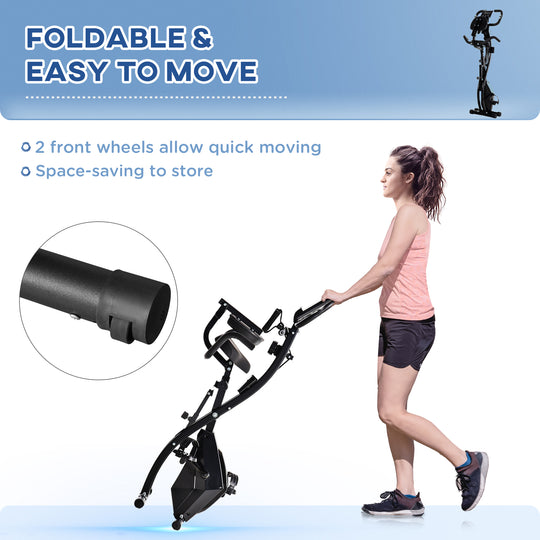 3 in 1 Folding Exercise Bike, Foldable Stationary Bike with 8-Level Magnetic Resistance, Adjustable Seat, Black