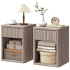 Nightstand with Drawer and Open Shelf, Modern Bedside Table Set of 2 for Bedroom Living Room, Grey