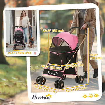 4 Wheels Pet Stroller, 3 in 1 Dog Cat Travel Folding Carrier, for Small Dogs, Detachable, w/ Brake, Canopy, Basket, Storage Bag - Yellow