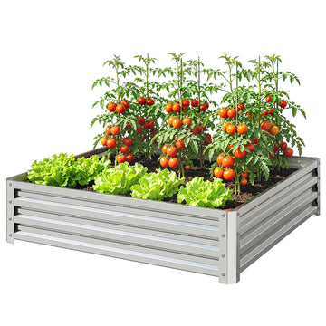 4' x 4' x 1' Galvanized Raised Garden Bed, Outdoor Metal Planter Box with Open Bottom, Square Raised Garden Box for Vegetables, Flowers, Herbs, Silver