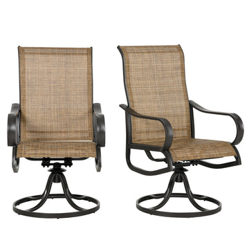 2-Piece Swivel Patio Dining Chairs, 360° Swivel Rocking Outdoor Chairs with Curved Armrests, Breathable Mesh Seat & S Shape Backrest for Yard, Lawn, Porch