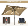 6.5x10ft Patio Umbrella Rectangle Solar Powered Tilt Aluminum Outdoor Market Parasol with LEDs Crank (Light Coffee)