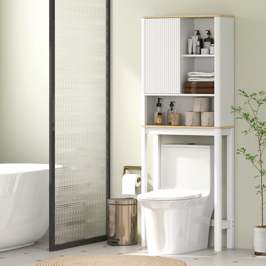 Over The Toilet Storage Cabinet, Bathroom Space Saver Cabinet with Adjustable Shelf, Bathroom Organizer, White