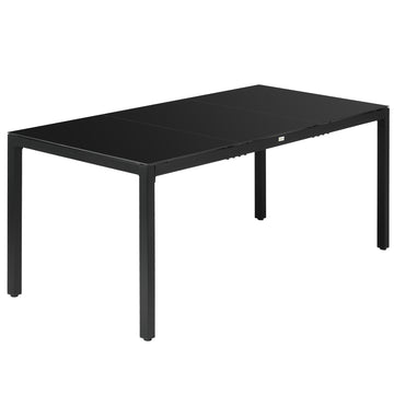 Rectangular Outdoor Dining Table for 8 People with Tempered Glass Top and Aluminum Frame, Black 70.9