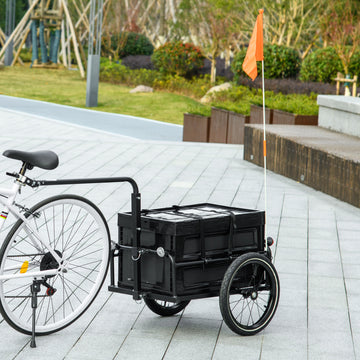 Steel Trailer for Bike, Bicycle Cargo Trailer with Foldable Storage Box and Safe Reflectors, Max Load 88LBS, Black