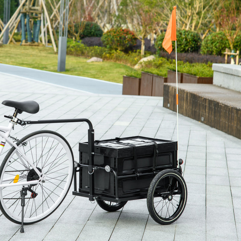 Steel Trailer for Bike, Bicycle Cargo Trailer with Foldable Storage Box and Safe Reflectors, Max Load 88LBS, Black