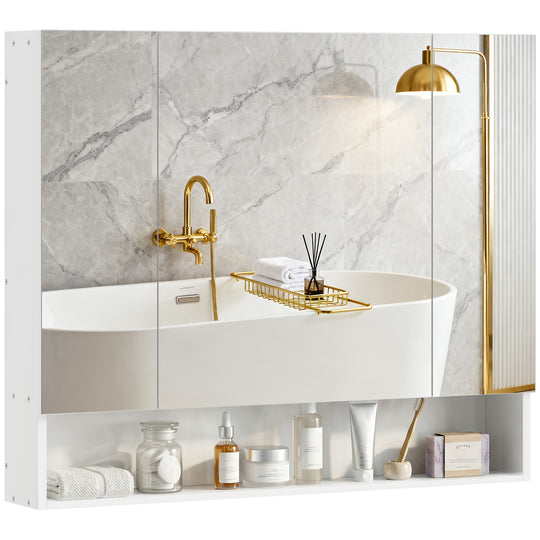 Wall Mounted Bathroom Medicine Cabinet with Mirror and Adjustable Shelves, White