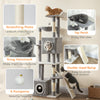 65 Inch Cat Tree with 2 Doors Condos, Plush Top Perch, Hammock, Sisal Scratching Posts, 4 Pompoms, Ramp, Grey