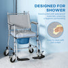 Rolling Shower Chair, Bedside Commode Wheelchair with Padded Seat, Backrest, for Seniors, Disabled, 300 lbs, Black
