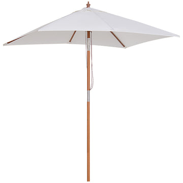 6.6x5ft  Fir Wooden Patio Umbrella Square Market Parasol Tilt Mechanism 6 Ribs Garden Sunshade, Cream White