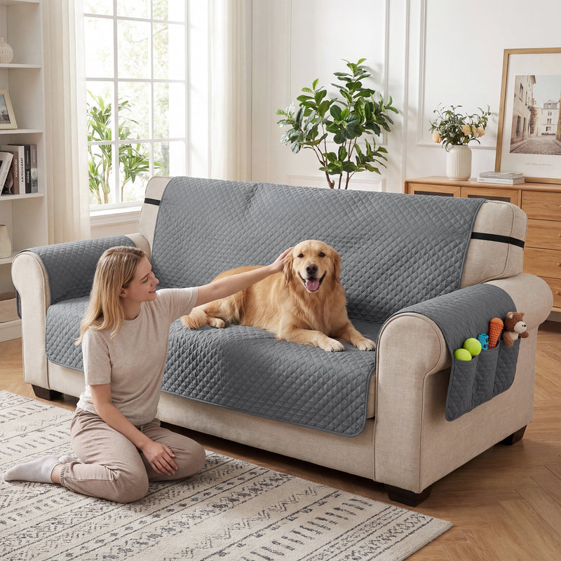 Waterproof Sofa Cover 3 Seater, Soft Couch Cover for Dogs Cats Pets, Non Slip Sofa Slipcoevr with Elastic Straps