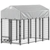 8' x 4' x 6' Outdoor Dog Kennel, Dog Kennel Outside Run with 360° Rotating Bowls, Waterproof & UV Resistant Cover, Silver