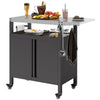 Outdoor Grill Cart Table with Foldable Side Table, BBQ Grill Stand with Stainless Steel Top & Hooks, 45.7