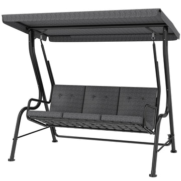 3-Person Porch Swing Chair, Patio Swing Bench with Adjustable Canopy, Removable Thicken Cushion and Weather Resistant Steel Frame for Outdoor, Garden, Poolside, Black