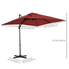 8' x 8' Square Patio Hanging Offset Umbrella with 360° Rotation, Aluminum Outdoor Cantilever Parasol with Crank & Tilt, Sun Canopy Shelter with Cross Base, Wine Red