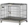 Foldable Dog Crate, 24 Inch Metal Dog Cage with Removable Tray, Lockable Wheels, 2 Doors for Small Medium Breeds, Black