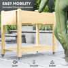 Raised Garden Bed, Wood Planter Box with Lockable Wheels, Side Tables, Bottom Shelf, Bed Liner, Drain Holes, Natural