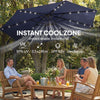 9.7ft Solar LED Cantilever Patio Umbrella with 32 LED Lights, Cross Base, Crank Handle, for Poolside, Deck, Dark Blue