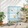 52'' Large Rolling Steel Bird Cage Bird House with Rolling Stand, Storage Shelf, Wood Perch, Food Container, Light Blue