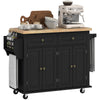 Rolling Kitchen Island with Rubber Wood Top and Storage, Spice Rack, Towel Rack