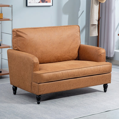 Modern Accent Chair, Leathaire Armchair with Turned Legs and Wide Seat, Comfy Chair for Living Room