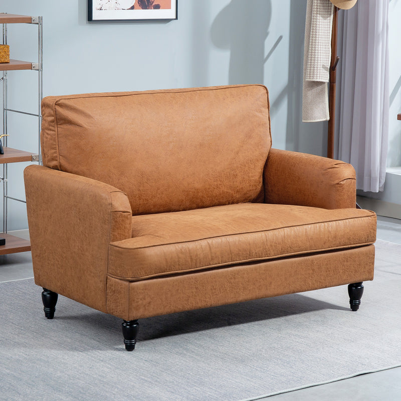 Modern Accent Chair, Leathaire Armchair with Turned Legs and Wide Seat, Comfy Chair for Living Room